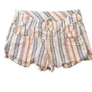 Free People Pastel Stripes Button Front Boho Raw Hem Shorts 8